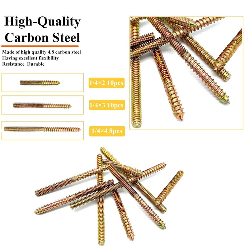 Matrelt 28 Pack 1/4-20" Hanger Bolts - 3 Sizes, 2-4 Inch Double Headed Bolts - Wood Dowel Screw Self-Tapping Screw Hanger Bolts for Furniture - Image 3